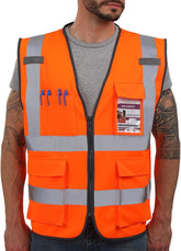 Dib Safety Vest Reflective ANSI Class 2, High Visibility Vest with Pockets and Zipper, Construction Work Vest Hi Vis Yellow S