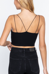 T13009 ROUND NECK 2-PLY KNIT CAMI CROP TOP