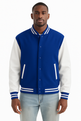Melton Wool Varsity Jacket with Vinyl Sleeves