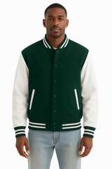 Melton Wool Varsity Jacket with Vinyl Sleeves