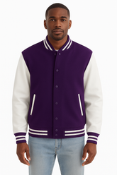 Melton Wool Varsity Jacket with Vinyl Sleeves