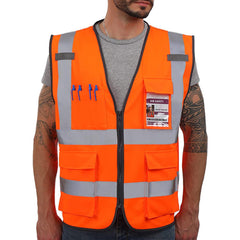 Dib Safety Vest Reflective ANSI Class 2, High Visibility Vest with Pockets and Zipper, Construction Work Vest Hi Vis Yellow S