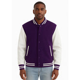 Melton Wool Varsity Jacket with Vinyl Sleeves