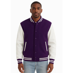 Melton Wool Varsity Jacket with Vinyl Sleeves