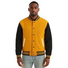 Melton Wool Varsity Jacket with Vinyl Sleeves