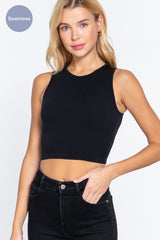 T12711 ROUND NECK SEAMLESS CROP TANK TOP