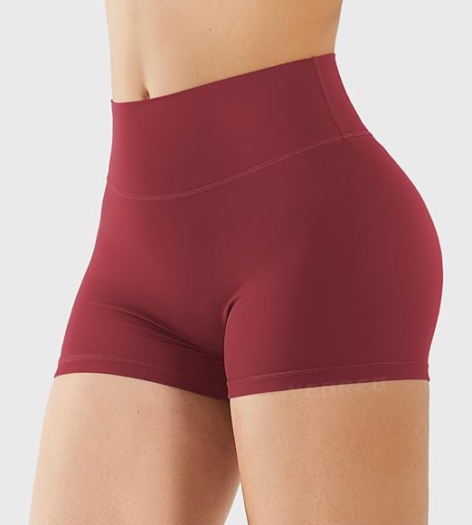 Maroon high-waisted shorts on a plain background