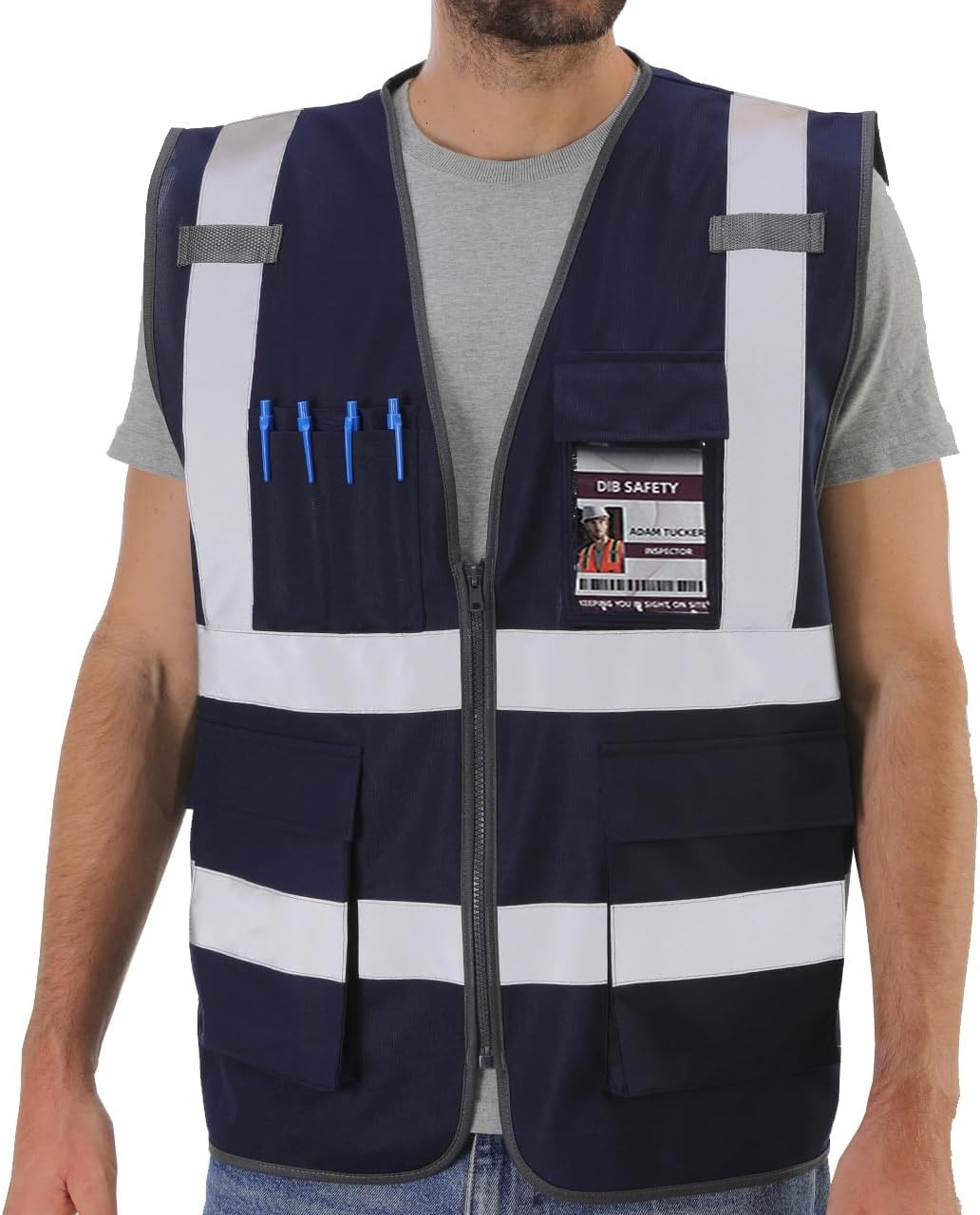 Dib Safety Vest Reflective ANSI Class 2, High Visibility Vest with Pockets and Zipper, Construction Work Vest Hi Vis Yellow S