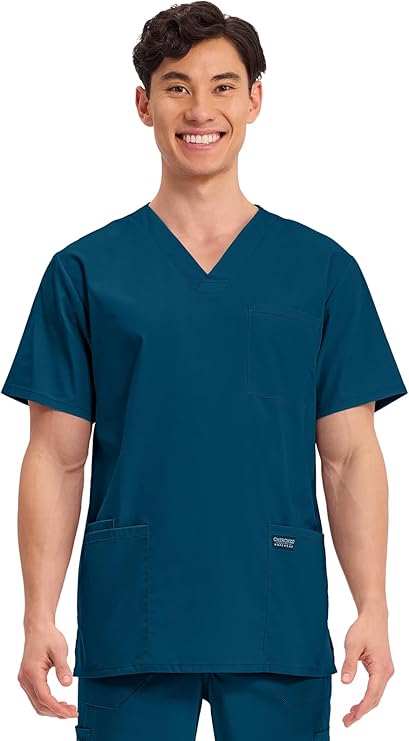 Cherokee Men's V-Neck Top Traditional fit with 4 Pockets, Ultra Soft, Durable, Fade Resistant, 2-Way Stretch Fabric - WW695