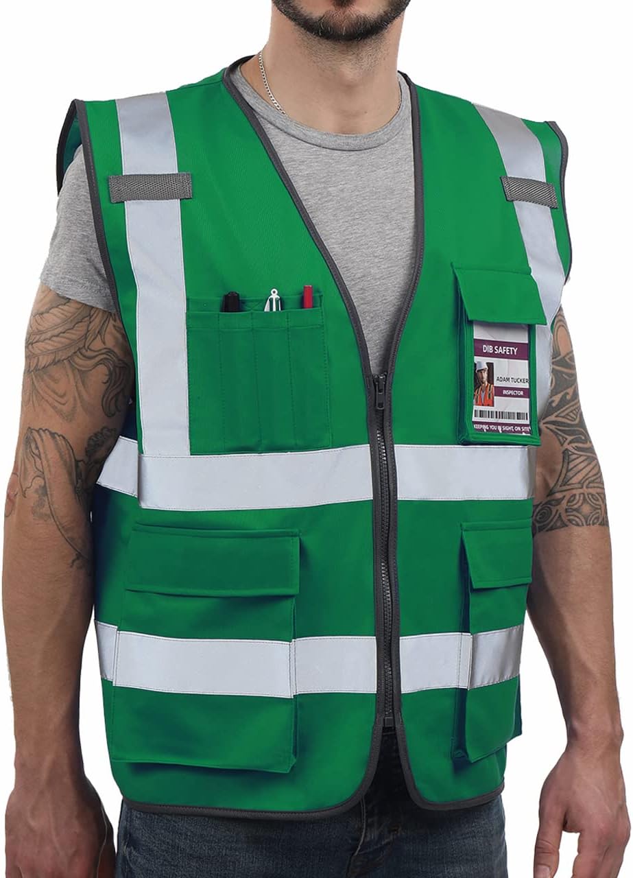 Dib Safety Vest Reflective ANSI Class 2, High Visibility Vest with Pockets and Zipper, Construction Work Vest Hi Vis Yellow S