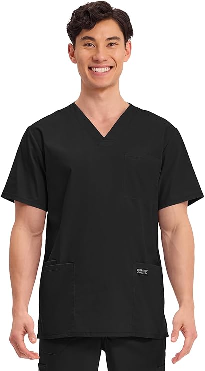 Cherokee Men's V-Neck Top Traditional fit with 4 Pockets, Ultra Soft, Durable, Fade Resistant, 2-Way Stretch Fabric - WW695