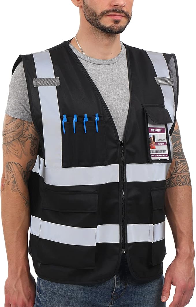 Dib Safety Vest Reflective ANSI Class 2, High Visibility Vest with Pockets and Zipper, Construction Work Vest Hi Vis Yellow S