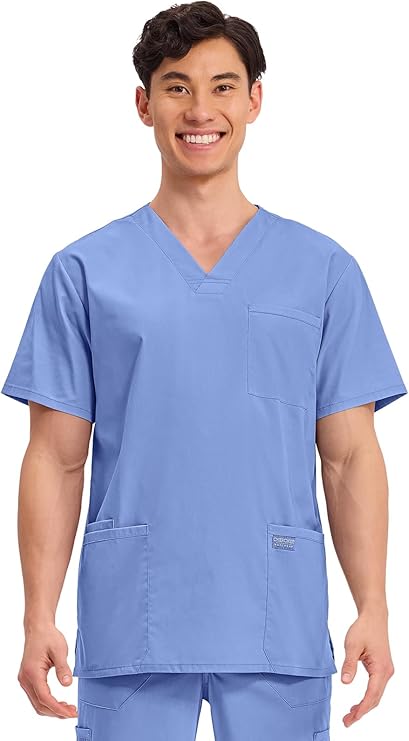 Cherokee Men's V-Neck Top Traditional fit with 4 Pockets, Ultra Soft, Durable, Fade Resistant, 2-Way Stretch Fabric - WW695