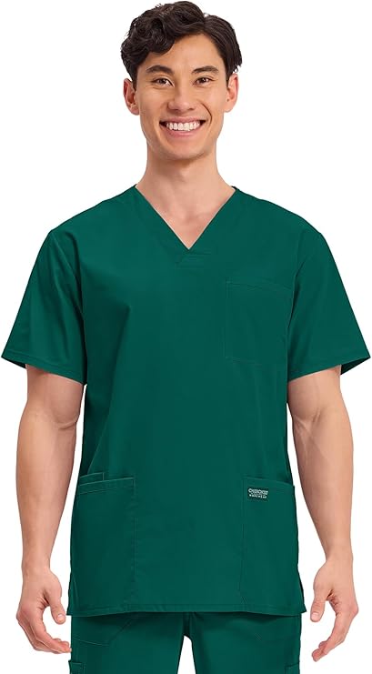 Cherokee Men's V-Neck Top Traditional fit with 4 Pockets, Ultra Soft, Durable, Fade Resistant, 2-Way Stretch Fabric - WW695