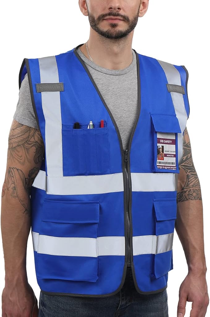 Dib Safety Vest Reflective ANSI Class 2, High Visibility Vest with Pockets and Zipper, Construction Work Vest Hi Vis Yellow S