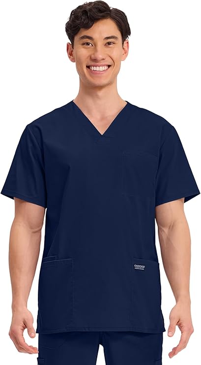 Cherokee Men's V-Neck Top Traditional fit with 4 Pockets, Ultra Soft, Durable, Fade Resistant, 2-Way Stretch Fabric - WW695