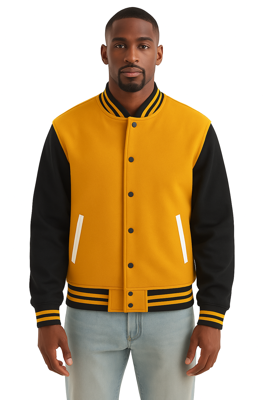 Melton Wool Varsity Jacket with Vinyl Sleeves
