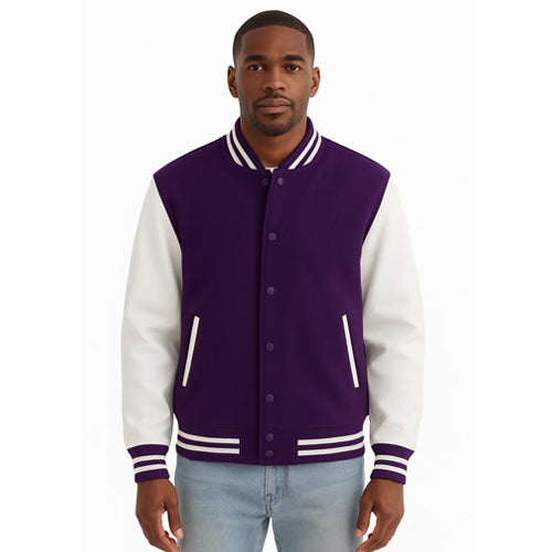 Melton Wool Varsity Jacket with Vinyl Sleeves