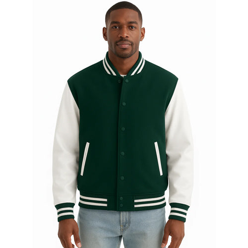 Melton Wool Varsity Jacket with Vinyl Sleeves