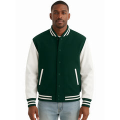 Melton Wool Varsity Jacket with Vinyl Sleeves