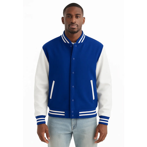 Melton Wool Varsity Jacket with Vinyl Sleeves