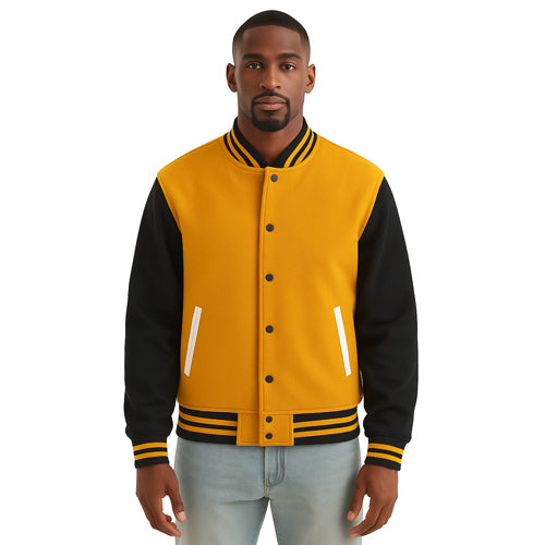 Melton Wool Varsity Jacket with Vinyl Sleeves
