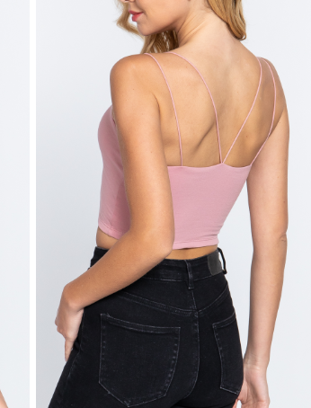 T13009 ROUND NECK 2-PLY KNIT CAMI CROP TOP
