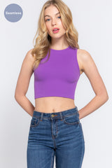T12711 ROUND NECK SEAMLESS CROP TANK TOP