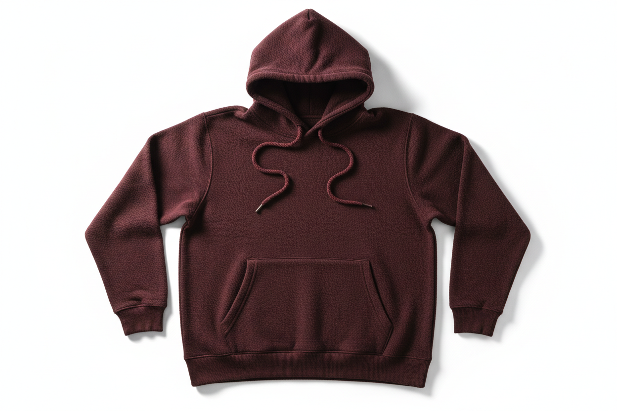 Maroon dark colour hoodie mockup with strings